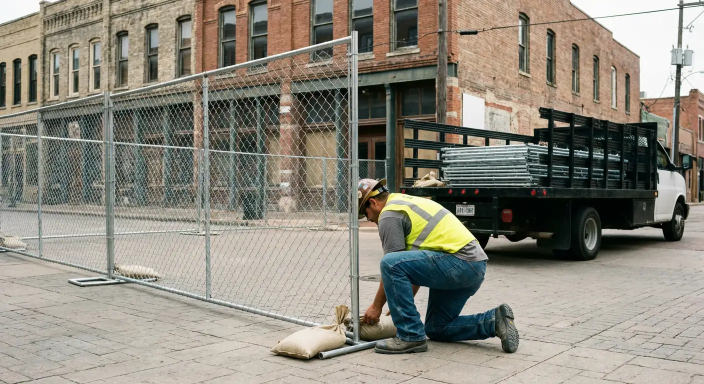 Temporary fence installation in Euless urban environment