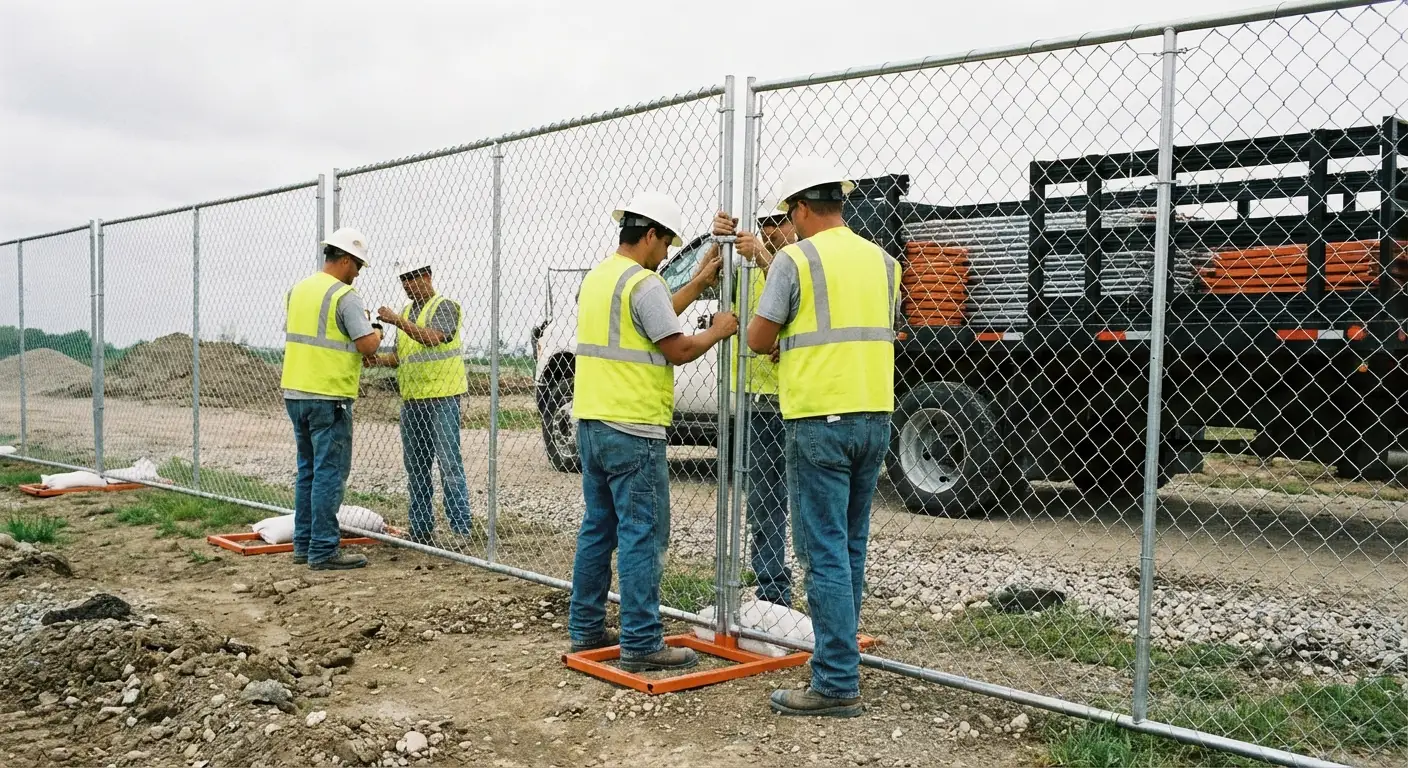 Mid-Cities Fence Rentals team installing temporary fencing in Euless, TX