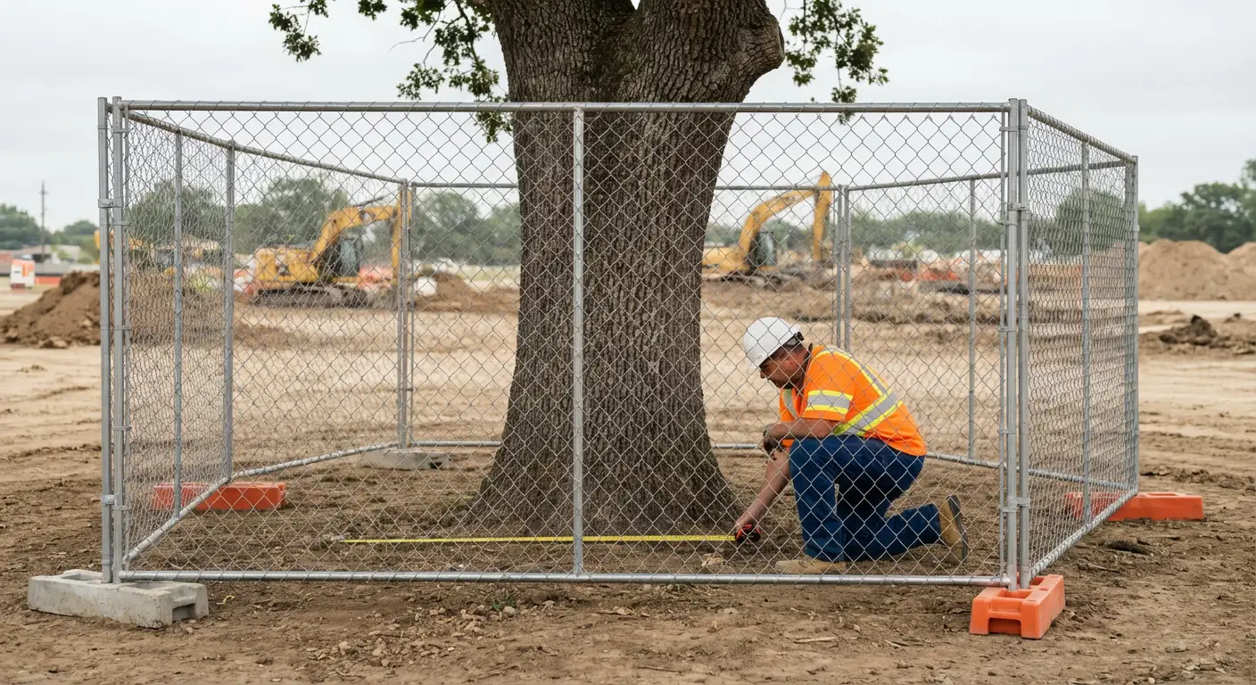 Tree protection zone fencing installation in Euless, TX