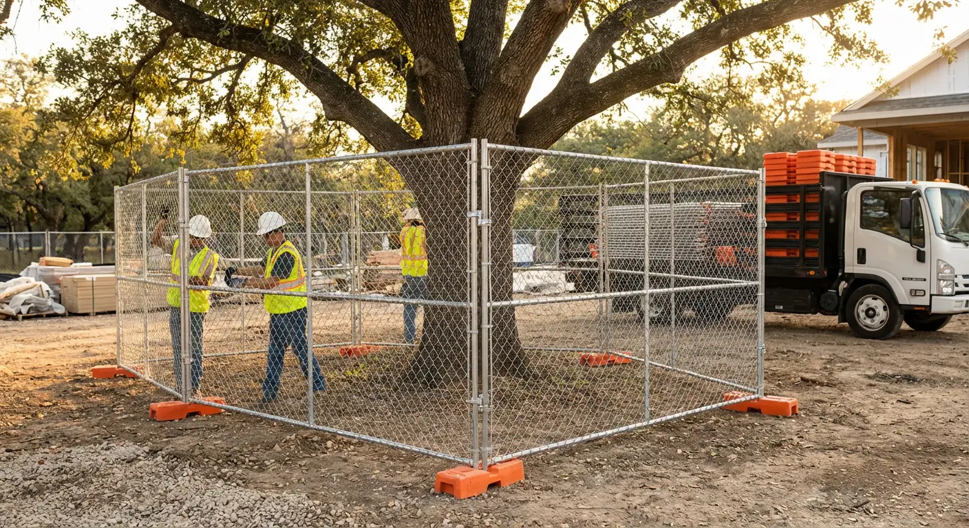 Tree protection zone fencing background in Euless, TX