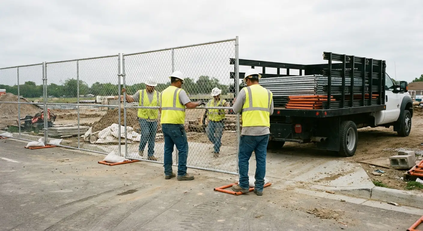 Mid-Cities Fence Rentals team securing a construction site perimeter in Euless, TX