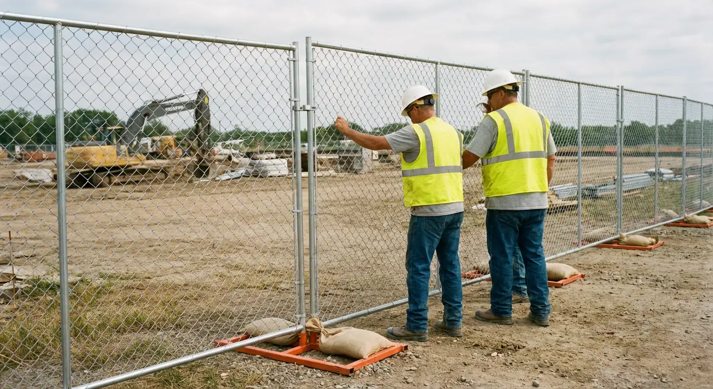 Construction site chain link panel installation in Euless, TX